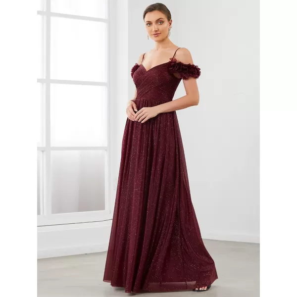 EverPretty Womens ALine Off Shoulder Spaghetti Strap Tulle Formal Evening Gowns 50183Burgundy