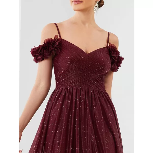 EverPretty Womens ALine Off Shoulder Spaghetti Strap Tulle Formal Evening Gowns 50183Burgundy