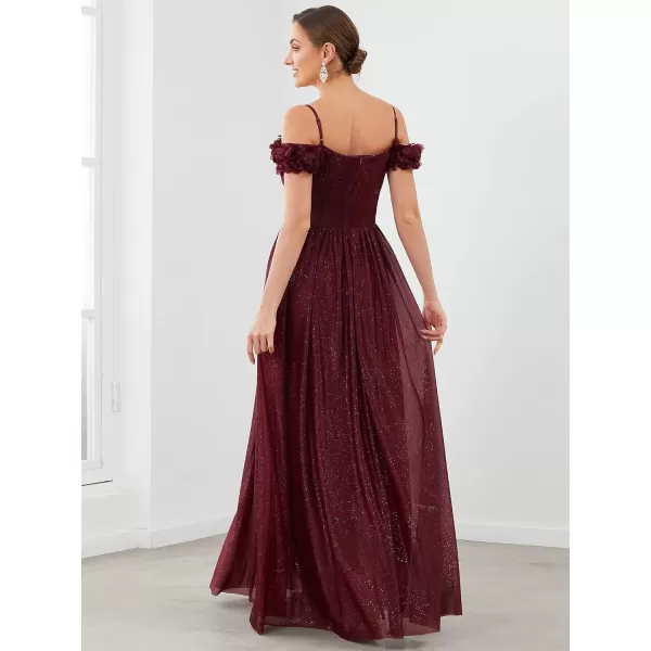 EverPretty Womens ALine Off Shoulder Spaghetti Strap Tulle Formal Evening Gowns 50183Burgundy