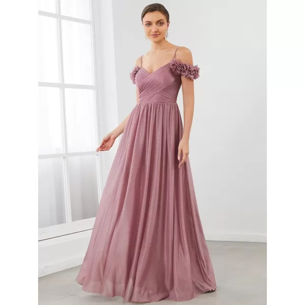 EverPretty Womens ALine Off Shoulder Spaghetti Strap Tulle Formal Evening Gowns 50183Orchid