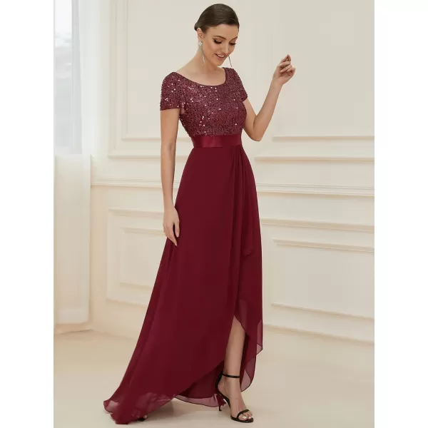 EverPretty Womens ALine Sequin Short Sleeves Backless Long Evening Formal Party Gowns 50177Burgundy