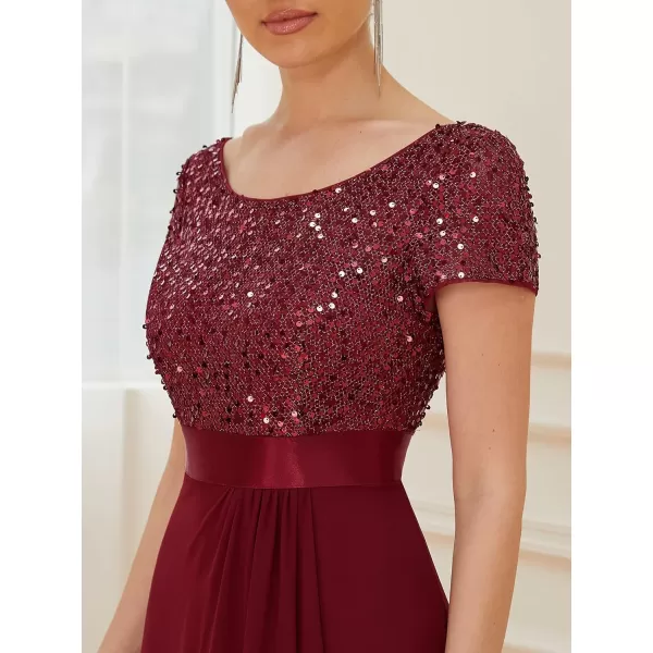 EverPretty Womens ALine Sequin Short Sleeves Backless Long Evening Formal Party Gowns 50177Burgundy