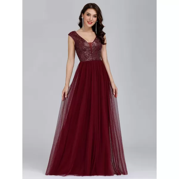 EverPretty Womens ALine Sequins Patchwork Long Evening Gowns 0983Burgundy