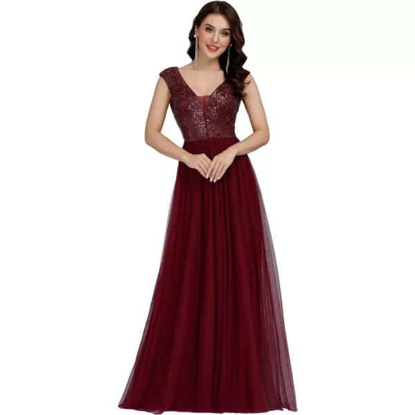 EverPretty Womens ALine Sequins Patchwork Long Evening Gowns 0983Burgundy