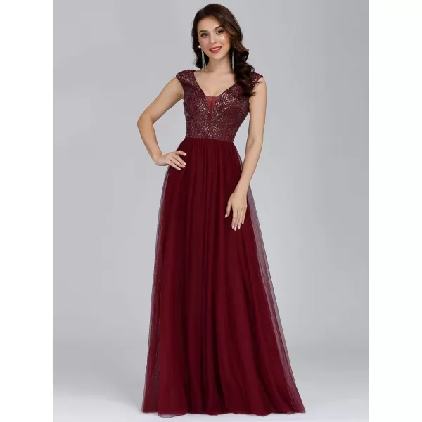 EverPretty Womens ALine Sequins Patchwork Long Evening Gowns 0983Burgundy