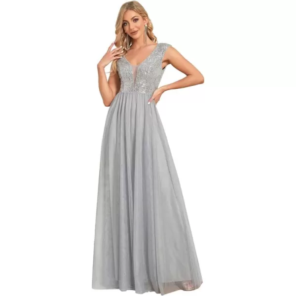 EverPretty Womens ALine Sequins Patchwork Long Evening Gowns 0983Gray