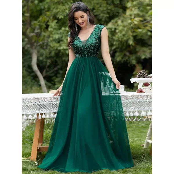 EverPretty Womens ALine Sequins Patchwork Long Evening Gowns 0983Green