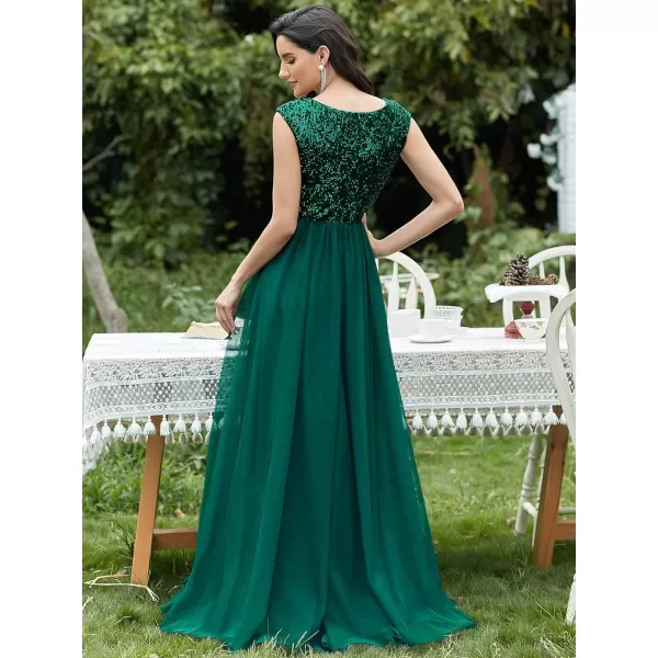 EverPretty Womens ALine Sequins Patchwork Long Evening Gowns 0983Green
