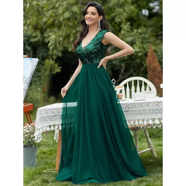 EverPretty Womens ALine Sequins Patchwork Long Evening Gowns 0983Green