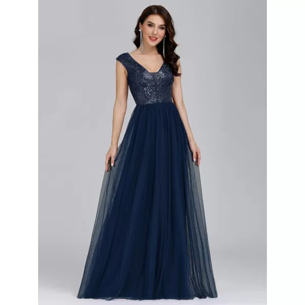 EverPretty Womens ALine Sequins Patchwork Long Evening Gowns 0983Navy Blue