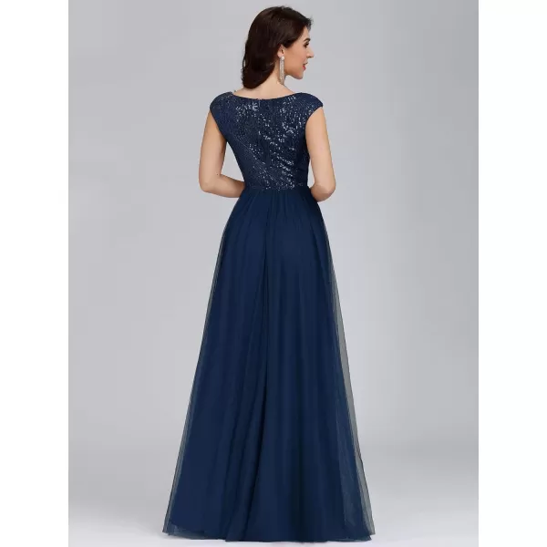 EverPretty Womens ALine Sequins Patchwork Long Evening Gowns 0983Navy Blue