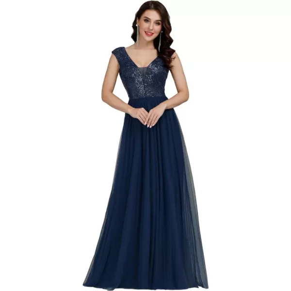 EverPretty Womens ALine Sequins Patchwork Long Evening Gowns 0983Navy Blue