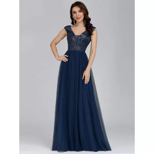 EverPretty Womens ALine Sequins Patchwork Long Evening Gowns 0983Navy Blue