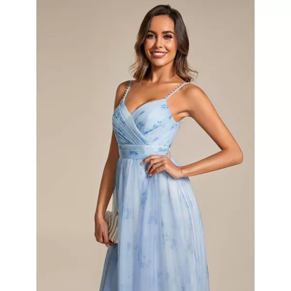 EverPretty Womens ALine Spaghetti Strap Floral Tulle Floor Length Formal Evening Dresses 02122Ice Blue