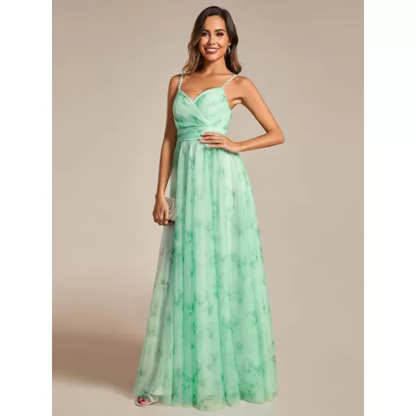 EverPretty Womens ALine Spaghetti Strap Floral Tulle Floor Length Formal Evening Dresses 02122Mint Green