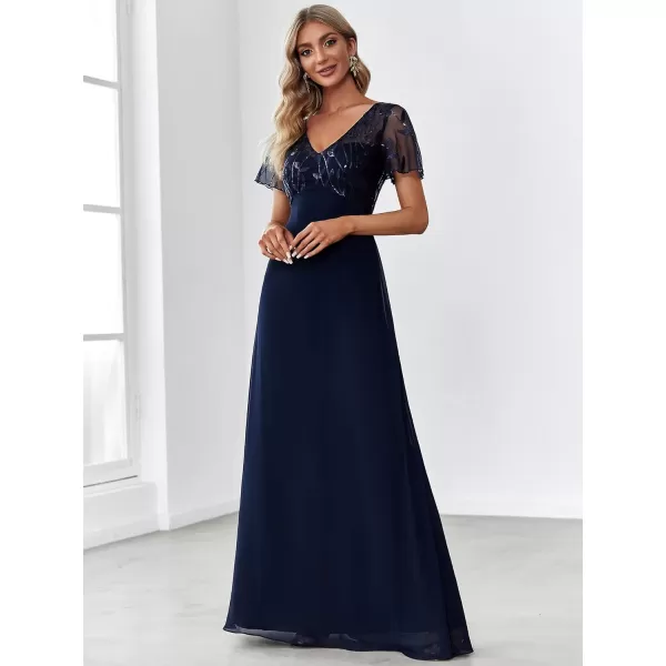 EverPretty Womens ALine Sweetheart Illusion Embroidered Maxi Party Evening Dress 7706Navy