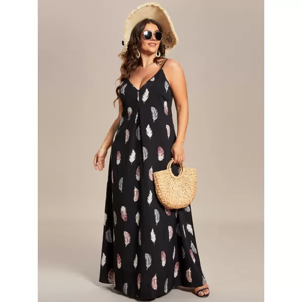 EverPretty Womens Adjustable Spaghetti Straps Loose Summer Maxi Beach Cruve Dress 01828PZBlack Printed