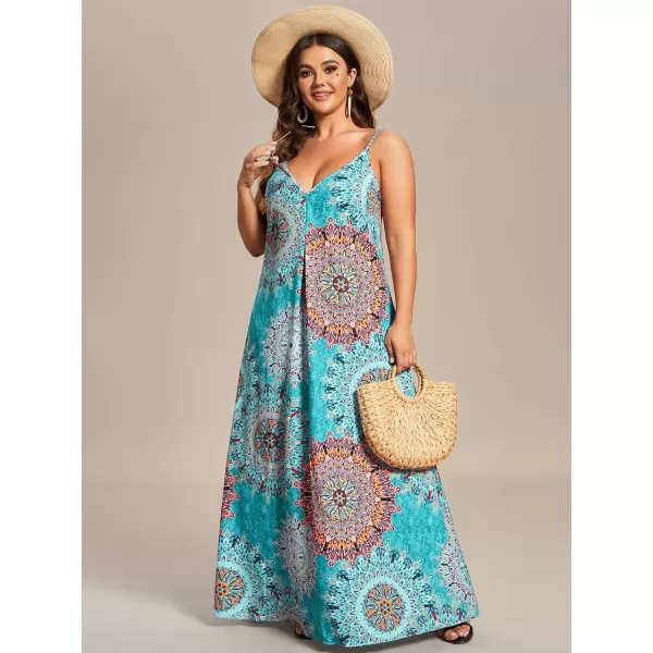 EverPretty Womens Adjustable Spaghetti Straps Loose Summer Maxi Beach Cruve Dress 01828PZBohemian Light Blue