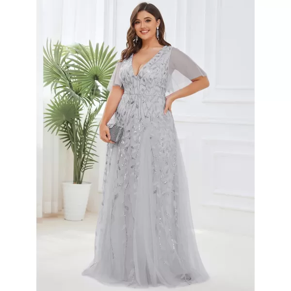 EverPretty Womens Aline Sequin Ruffle Sleeves Plus Size Mother of The Bride Dresses Silver US26EverPretty Womens Aline Sequin Ruffle Sleeves Plus Size Mother of The Bride Dresses Silver US26