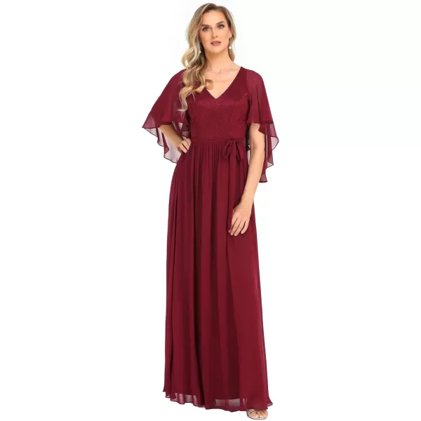 EverPretty Womens Aline Shawl VNeck Chiffon Evening Party Dress 0640Burgundy