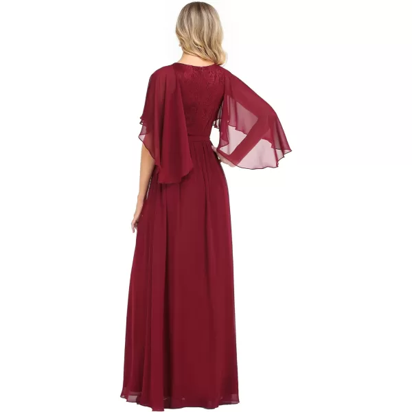 EverPretty Womens Aline Shawl VNeck Chiffon Evening Party Dress 0640Burgundy