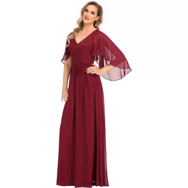 EverPretty Womens Aline Shawl VNeck Chiffon Evening Party Dress 0640Burgundy