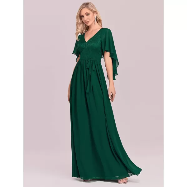 EverPretty Womens Aline Shawl VNeck Chiffon Evening Party Dress 0640Dark Green