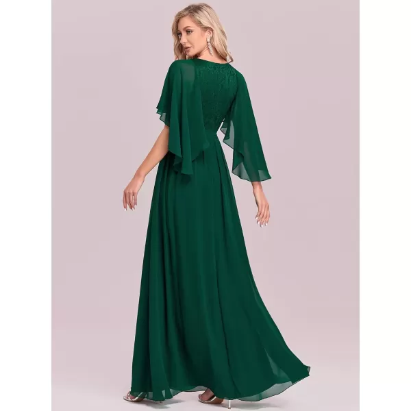 EverPretty Womens Aline Shawl VNeck Chiffon Evening Party Dress 0640Dark Green