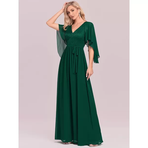 EverPretty Womens Aline Shawl VNeck Chiffon Evening Party Dress 0640Dark Green