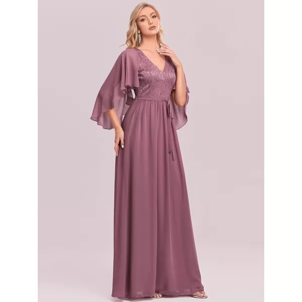 EverPretty Womens Aline Shawl VNeck Chiffon Evening Party Dress 0640Orchid