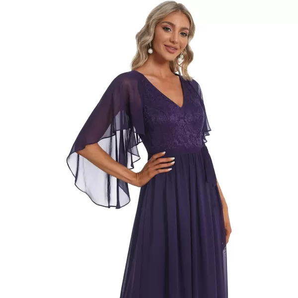 EverPretty Womens Aline Shawl VNeck Chiffon Evening Party Dress 0640Purple