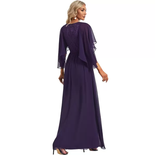 EverPretty Womens Aline Shawl VNeck Chiffon Evening Party Dress 0640Purple