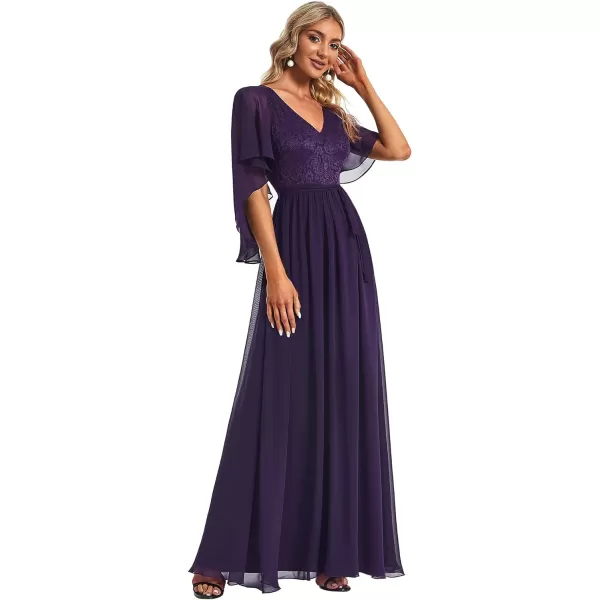 EverPretty Womens Aline Shawl VNeck Chiffon Evening Party Dress 0640Purple