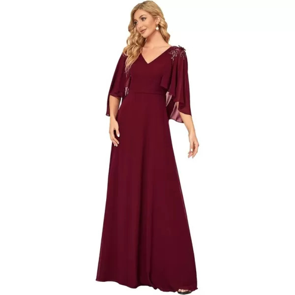 EverPretty Womens Applique Chiffon Long Sleeve Maxi Formal Evening Party Dress 0638Burgundy