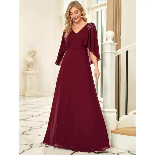 EverPretty Womens Applique Chiffon Long Sleeve Maxi Formal Evening Party Dress 0638Burgundy