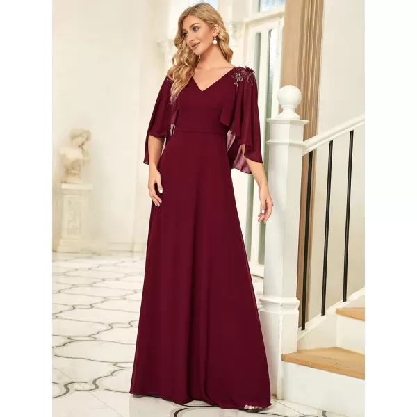 EverPretty Womens Applique Chiffon Long Sleeve Maxi Formal Evening Party Dress 0638Burgundy