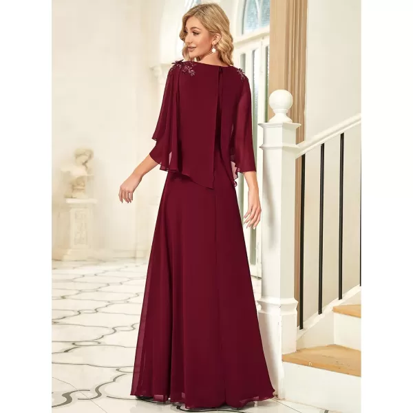 EverPretty Womens Applique Chiffon Long Sleeve Maxi Formal Evening Party Dress 0638Burgundy