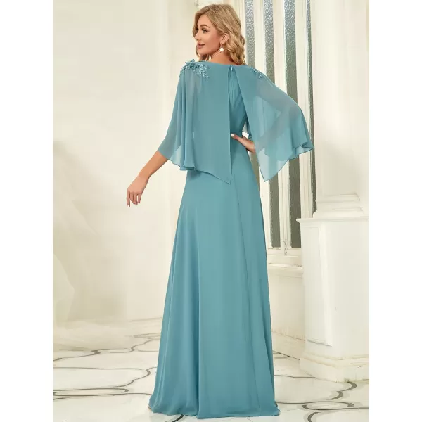 EverPretty Womens Applique Chiffon Long Sleeve Maxi Formal Evening Party Dress 0638Demin Blue