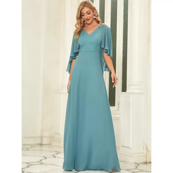 EverPretty Womens Applique Chiffon Long Sleeve Maxi Formal Evening Party Dress 0638Demin Blue