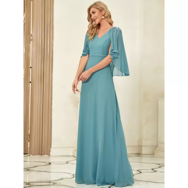 EverPretty Womens Applique Chiffon Long Sleeve Maxi Formal Evening Party Dress 0638Demin Blue