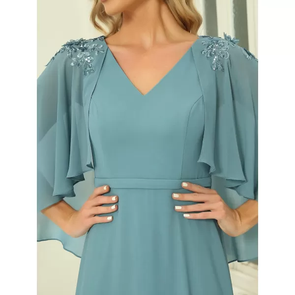 EverPretty Womens Applique Chiffon Long Sleeve Maxi Formal Evening Party Dress 0638Demin Blue