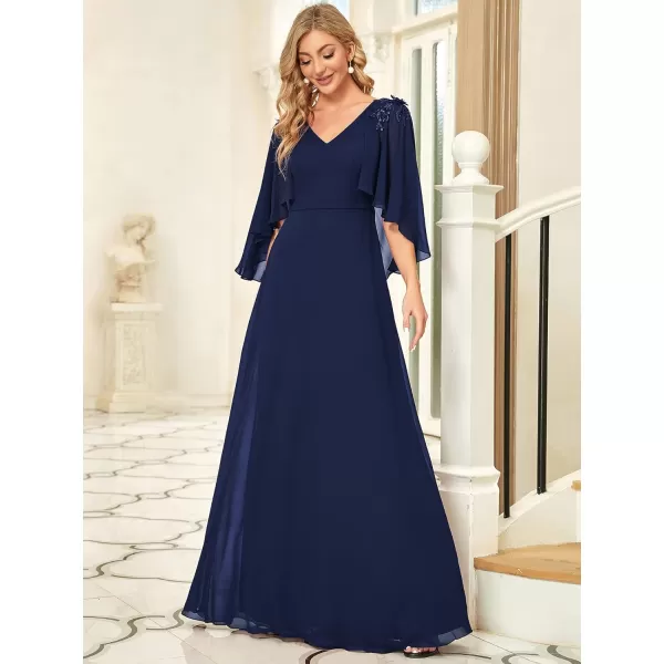 EverPretty Womens Applique Chiffon Long Sleeve Maxi Formal Evening Party Dress 0638Navy Blue