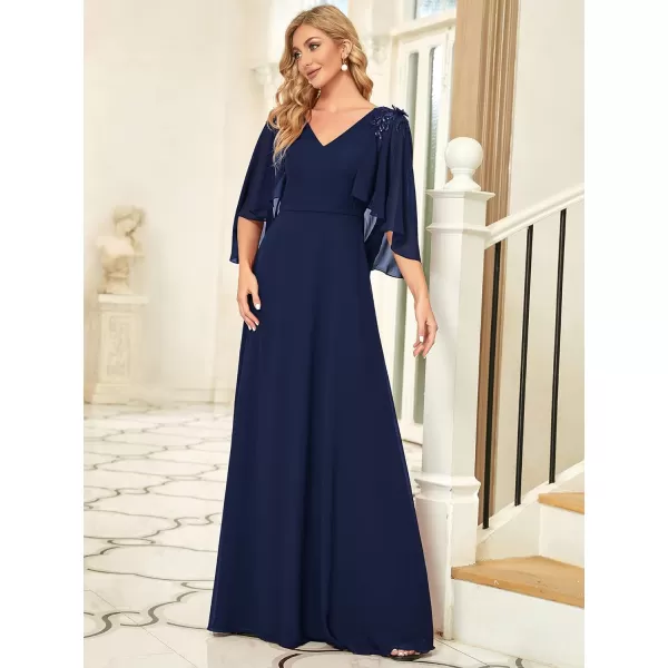 EverPretty Womens Applique Chiffon Long Sleeve Maxi Formal Evening Party Dress 0638Navy Blue