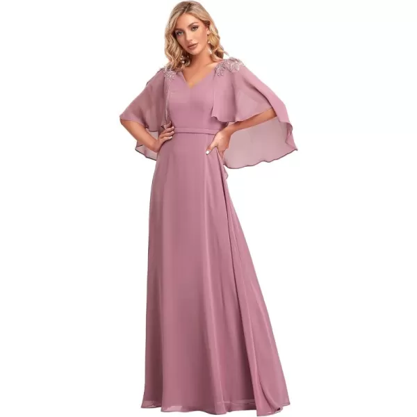 EverPretty Womens Applique Chiffon Long Sleeve Maxi Formal Evening Party Dress 0638Orchid