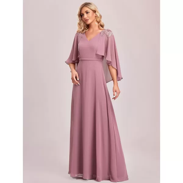 EverPretty Womens Applique Chiffon Long Sleeve Maxi Formal Evening Party Dress 0638Orchid