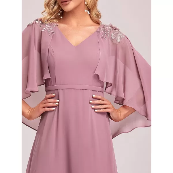 EverPretty Womens Applique Chiffon Long Sleeve Maxi Formal Evening Party Dress 0638Orchid