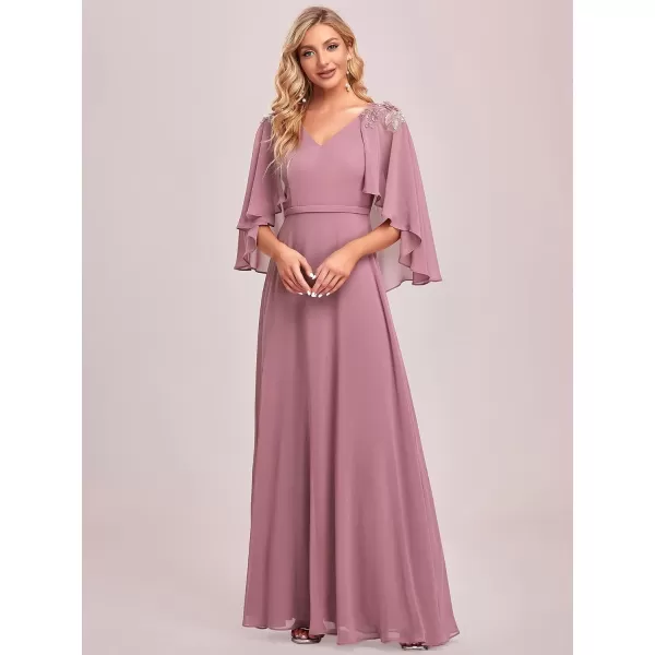 EverPretty Womens Applique Chiffon Long Sleeve Maxi Formal Evening Party Dress 0638Orchid