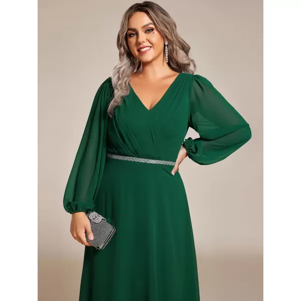 EverPretty Womens Beads Waist Long Sleeves V Neck Plus Size Formal Dresses 01981DADark Green