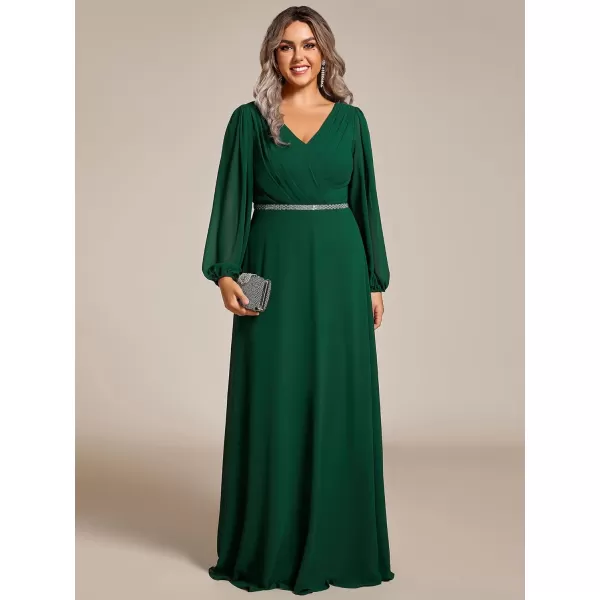 EverPretty Womens Beads Waist Long Sleeves V Neck Plus Size Formal Dresses 01981DADark Green