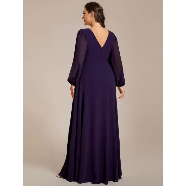 EverPretty Womens Beads Waist Long Sleeves V Neck Plus Size Formal Dresses 01981DADark Purple